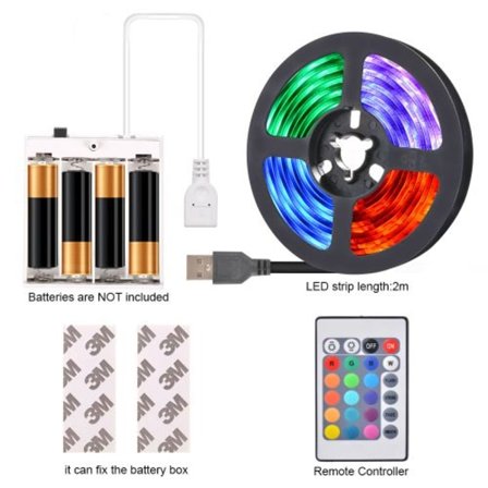 USB LED Strip RGB Multicolor batteri drevet 2M
