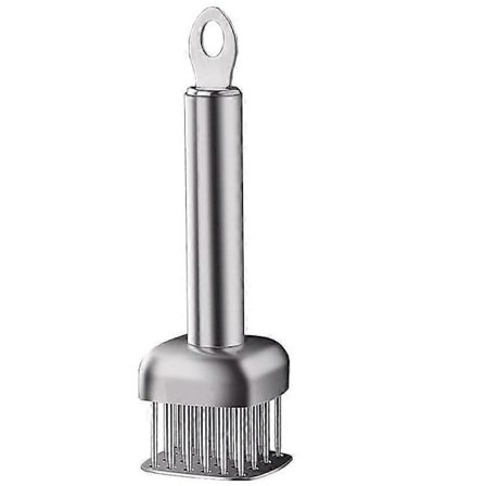 Ruostumattomasta teräksestä valmistettu lihanmureuttaja, jossa on 24 erittäin terävää neulaa