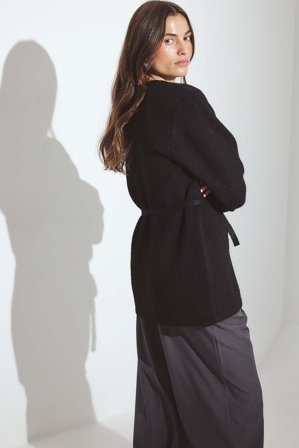 NA-KD - Strikket cardigan med belte - Cardigan - Svart - S