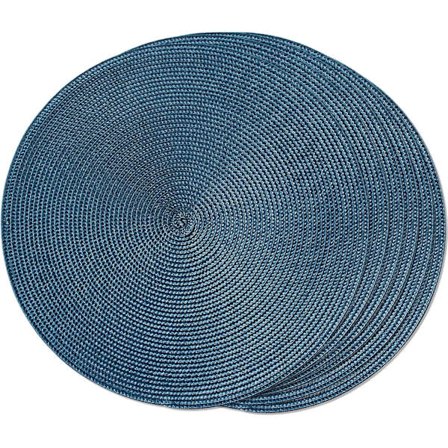 Bordsunderlägg, Rund Flätad Set om 6 - Vävda Tvättbara Halkfria Bordsmattor för Matbord, 38 cm Blå Heminredning