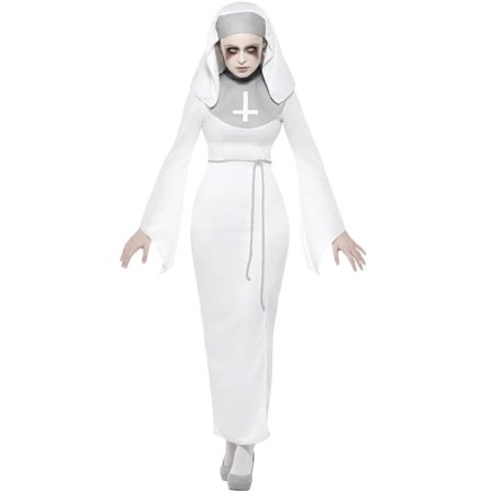 Horror nonne maske kostume hvid M