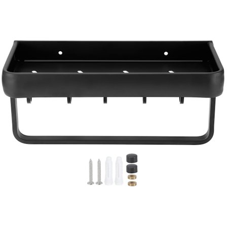 30 cm Vægmonteret Badeværelseshylde i Aluminium med Stang og 5 Kroge, Enkeltlags Organizer