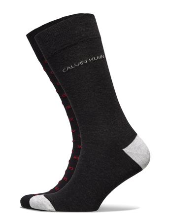 Ck Men Crew 2P Casual Logo Underwear Socks Regular Socks Svart Calvin Klein