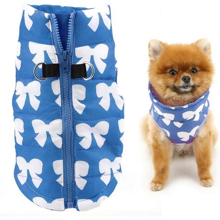 Vandtæt Vinterhundefrakke med D-ring til Små Hunde u0026 Katte, Mørkeblå XL, Kompatibel med Chihuahua, Foret Hvalpejakke