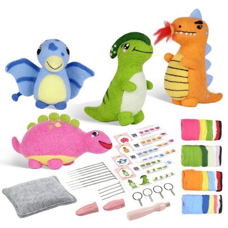 Baby Dinosaur Needle Felting Kits for Beginners, Needle Felting Kit, Felt Needles, Foam Pad, Felt Cloth, Instructions