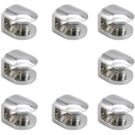 8 stk. Glassklemme Klemmebrakett Sink-legering Justerbar Festeholder for 8-10 mm tykke glasshyller