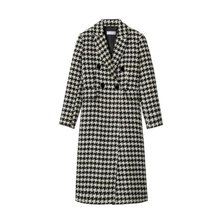 Mango Houndstooth Wool-Blend Frakke Hvid, Dame Uldfrakker
