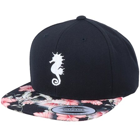 Iconic - Musta snapback Lippis - Sea Horse Silhouette Black/Floral Red Snapback @ Hatstore