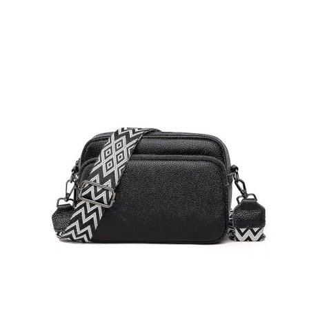 Crossbody-veske, liten skulderveske i skinn, dame med bred glidelås og avtakbar skulderstropp Svart