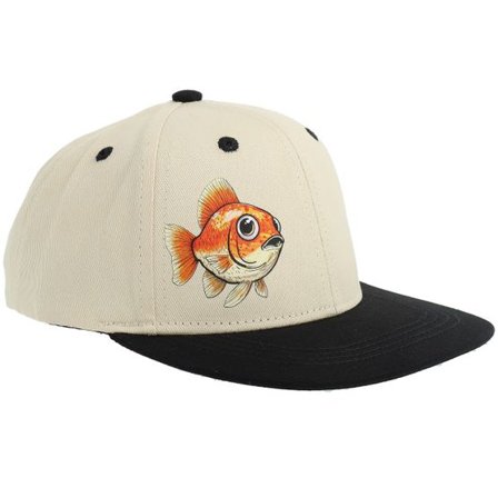 Kiddo Cap - Beige snapback Keps - Kids Gold Fish Print Stone/Black Brim Snapback @ Hatstore