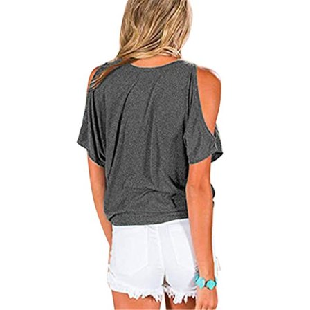 Dam T-shirt V-hals kall axeltopp kortärmad Casual