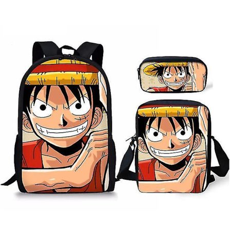 One Piece Primary And Secondary School Theme School Bag 3-piece Set Computer Bag Messenger Bag Pencil Case