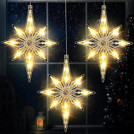 10,6 tommers Bethlehem julelys i plast med LED-belysning, store hengende stjerner, hww