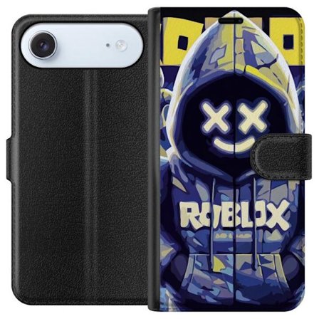 Yhteensopiva Lompakkokotelo Apple Apple iPhone 17 Air Sinikeltainen Roblox-hupparihahmo, jossa on minimalistinen neon-tyyli ja verkkokasvot, nykyaikai