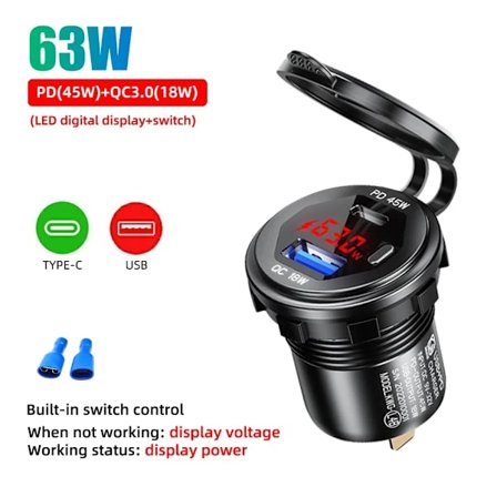 Aluminium Snabbladdning 3.0 Dubbel USB Billaddare Uttag 12V/24V 63W Dubbel USB Motorcykeluttag Strömuttag Laddningsadapter