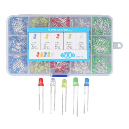 500 kpl 3 mm LED-diodisarja punainen keltainen sininen vihreä valkoinen