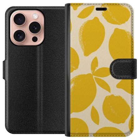 Kompatibelt Plånboksfodral till Apple Apple iPhone 16 Pro Citrontryck citroner gula citrusfrukt köksmönster sommar design tapet retro stil färsk i