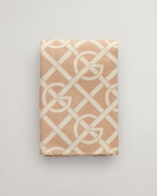GANT - Ullpledd med monogram-mønster 130x180cm dry sand