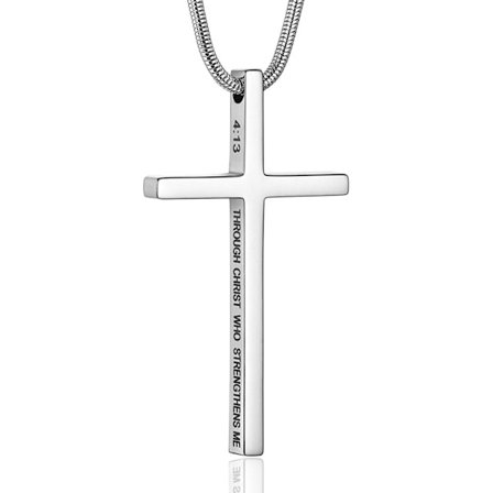 Korshalskjede for menn Korsanheng STYRKE Bibelvers Rustfritt stål Halskjede