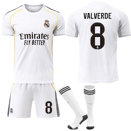 25-26 Real Madrid Hjemmedrakt Barn Voksen Fotballdrakt med Sokker