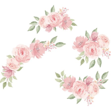 1 sæt rose blomster vægklistermærker, akvarel elegante rose blomster vægklistermærker, lyserøde blomstervægpapir til stue soveværelse pigeværelse