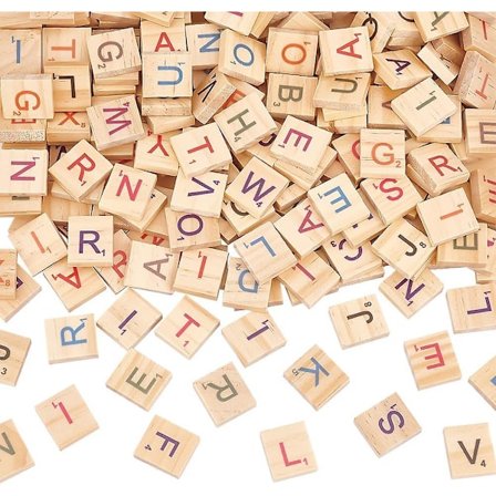 300 stk Fargerike Trebokstaver Tilfeldig Blandede Store Bokstaver Tre Fargerike Scrabble-fliser Bokstavfliser Trebiter for å Lage Alfabetiske Underlag