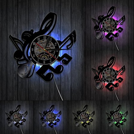 Musiikki Vinyylilevy Seinäkello - Nuottikuvioinen LED-valokello - Vinyylikello - Olohuoneen Seinäsisustus - Ainutlaatuisia Lahjoja Musiikin Ystäville