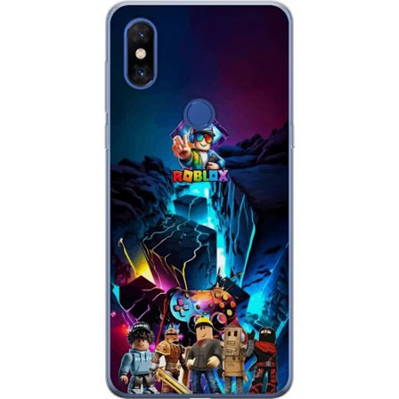 Xiaomi Mi Mix 3 Genomskinligt Skal Roblox futuristisk neon gamingdesign med avatarer och färgexplosion, populärt motiv för barn och gamers som äls