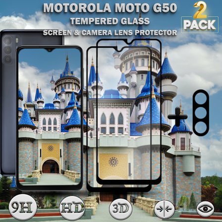 2-Pack MOTOROLA MOTO G50 Näytönsuoja & 1-Pack linssinsuoja - Karkaistu Lasi 9H - Super laatu 3D