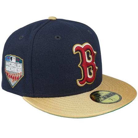 New Era - MLB Blå fitted Caps - Boston Red Sox Golden Royale 59FIFTY 18 World Series Navy/Metal Gold/Green Fitted @ Hatstore