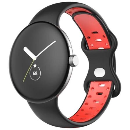 Armbånd til Google Pixel Watch - AVIZAR - Blød silikone - Sort og Rød Svart röd