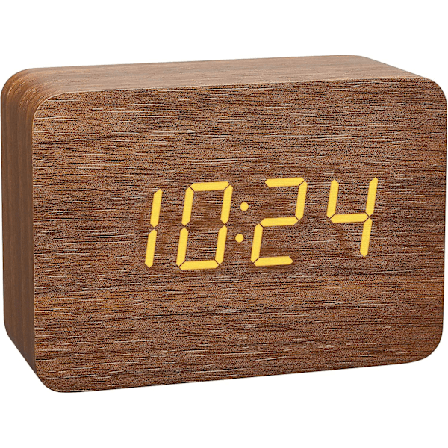 HKK Tfa Dostmann Design radiovekkerklokke i trelook Clocco, 60.2549.08, plast, brun/oransje