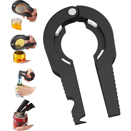 4-i-1 Burköppnare – Multifunktionell Locköppnare för Burk, Flasköppnare, Ölöppnare & Burkkniv – Lockborttagare för Burkar, Konserver & Flaskor