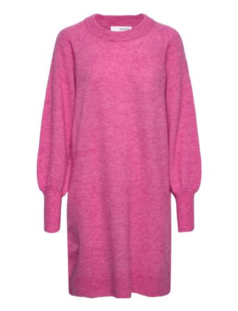 Slflulu Ls Knit Dress O-Neck Kort Kjole Rosa Selected Femme