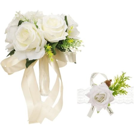 Bröllopsbuketter för brud med konstgjord blomster handledskorsage Brudtärnebukett Faux Sidenband