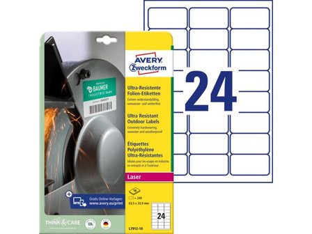 AVERY Etikett 63,5x33,9mm 240/fp - Lyreco - Emballage och lagerutrustning - Etiketter och godsmärkning - Vattenfasta etiketter