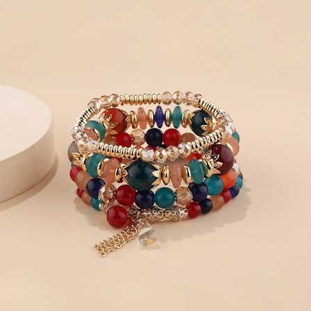 1 st Bohemian Stackable Bead Bracelets, Multilayered Stretch Tassel Bracelet Multicolor Jewelry Pendant Charm Bracelets för kvinnor flickor