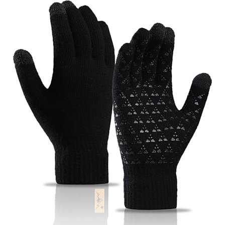 Unisex strikkede handsker til mænd og kvinder, skridsikre, touchscreen, termiske fleece Sherpa-forede handsker til udendørs vintersport