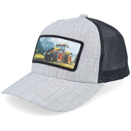 Kiddo Cap - Grå trucker Keps - Kids Yellow Tractor Heather Grey/Black Trucker @ Hatstore