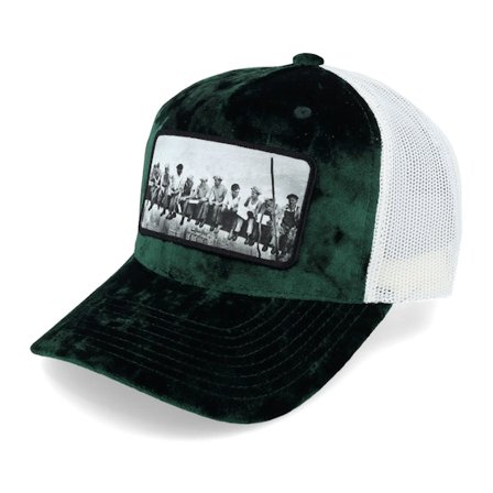 Public Domain - Verde trucker Gorra - Lunch Atop A Skyscraper Green/Ivory Velvet @ Hatstore