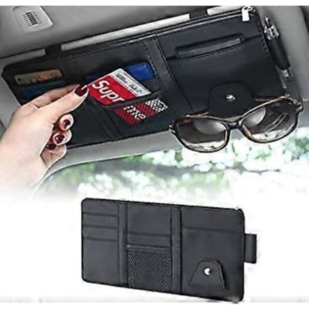 1 Styck (Svart) Bil Solskydd Organizer, Läder Blixtlås Solskydd Förvaringsväska, 29cm x 15cm Multifunktionell Ficka Visitkortshållare, Universell för 