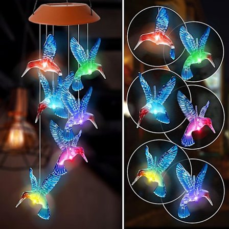 Kolibri Solcells-Vindspel Färgväxlande, Vindspel Solcellsdrivna Ljus För Hem Festgård Trädgård Juldekoration (blå)