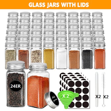 24 stk krydderglas med aluminiumslå med opbevaring