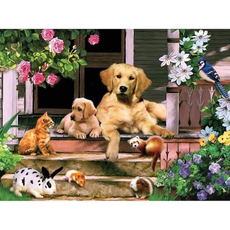 Diamantmaleri Strass Komplett, Nummerert Maleri for Voksne, Full Diamond Cross Stitch Hundefamilie Håndlaget på Lerretet Ideelt for Dekorasjon