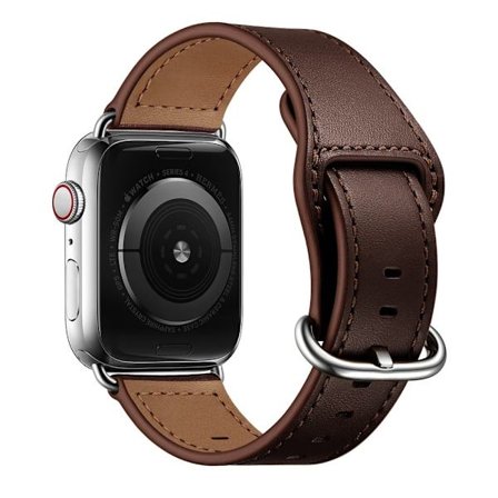 Apple Watch (45 mm) klockarmband i äkta läder med textur - Mörkbrun / Mörkbrun / Silver
