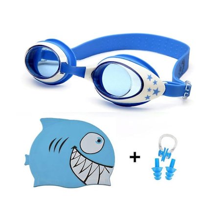 Barn Simglasögon Silikon Shark Caps Dykglasögon Öronproppar Nos Set Vattentät poolglasögon
