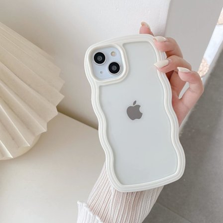 Kompatibel med iPhone 11 Cover, Krøllet Bølgeformet Ramme Klar Cover Kompatibel med Piger Kvinder, Transparent Silikone Beskyttende Mobilcover - Hvid