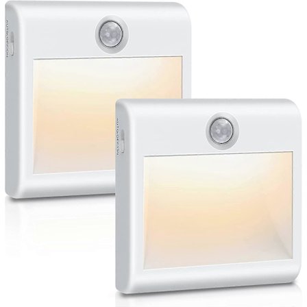 LED Nattlampa [2-pack], Inomhus Rörelsesensor Lampa, Batteridriven Varmvit Magnetisk Självhäftande Skåplampa för Hall, Trappa, Kök, Garderob