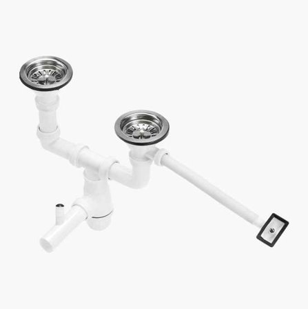 Vattenlås Två Bottenventiler, 40 mm, PP-Plast & Rostfritt Stål, - Biltema