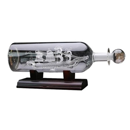 Seilbåt Drivende Flaske Med Trebase 3D Dekorativ Glass Ornament Skip I Vinflaske 24*10.2cm-yuhao